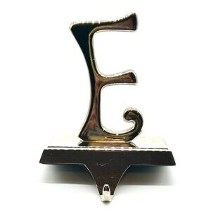 Christmas Stocking Holder Letter E Heavy Silver Metal